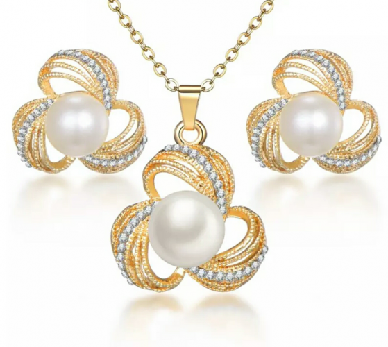 Set perle si cristale placat aur 18k